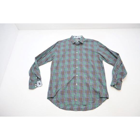 Thomas Dean Dress Shirt Plaid Paisley Flip Cuff Long Sleeve Mens Size Large - Picture 2 of 4